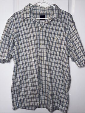 Men’s Counter Culture Short-Sleeve Plaid Button-Down Shirt - Blue & Tan Size: L